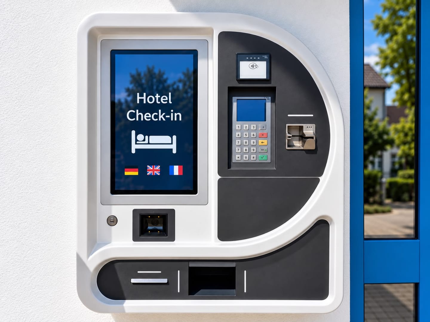 Automat für die Anreise im Inteck Hotel, mit Touchscreen, Kartenzahlung und Ausgabe der Zimmerkarten
